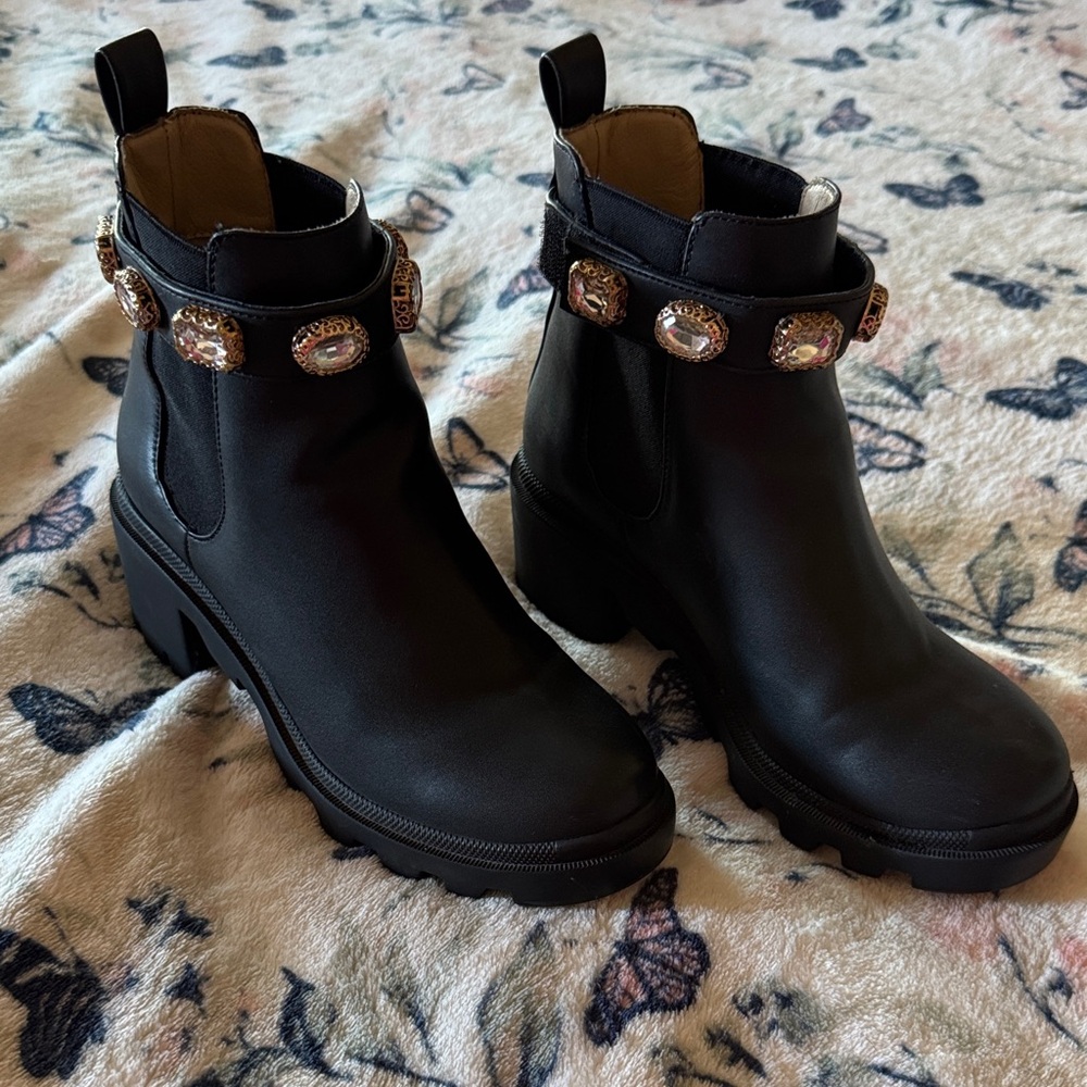 Steve Madden Black Ankle Boots with Jewel Embellishments
